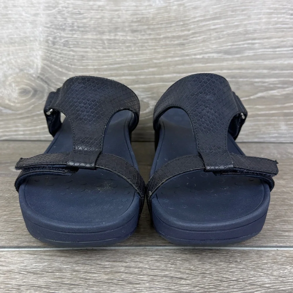 Vionic Ellie Navy Blue Snakeskin Women’s Sz 7 Hook & Loop Platform Sandals - Picture 2 of 10
